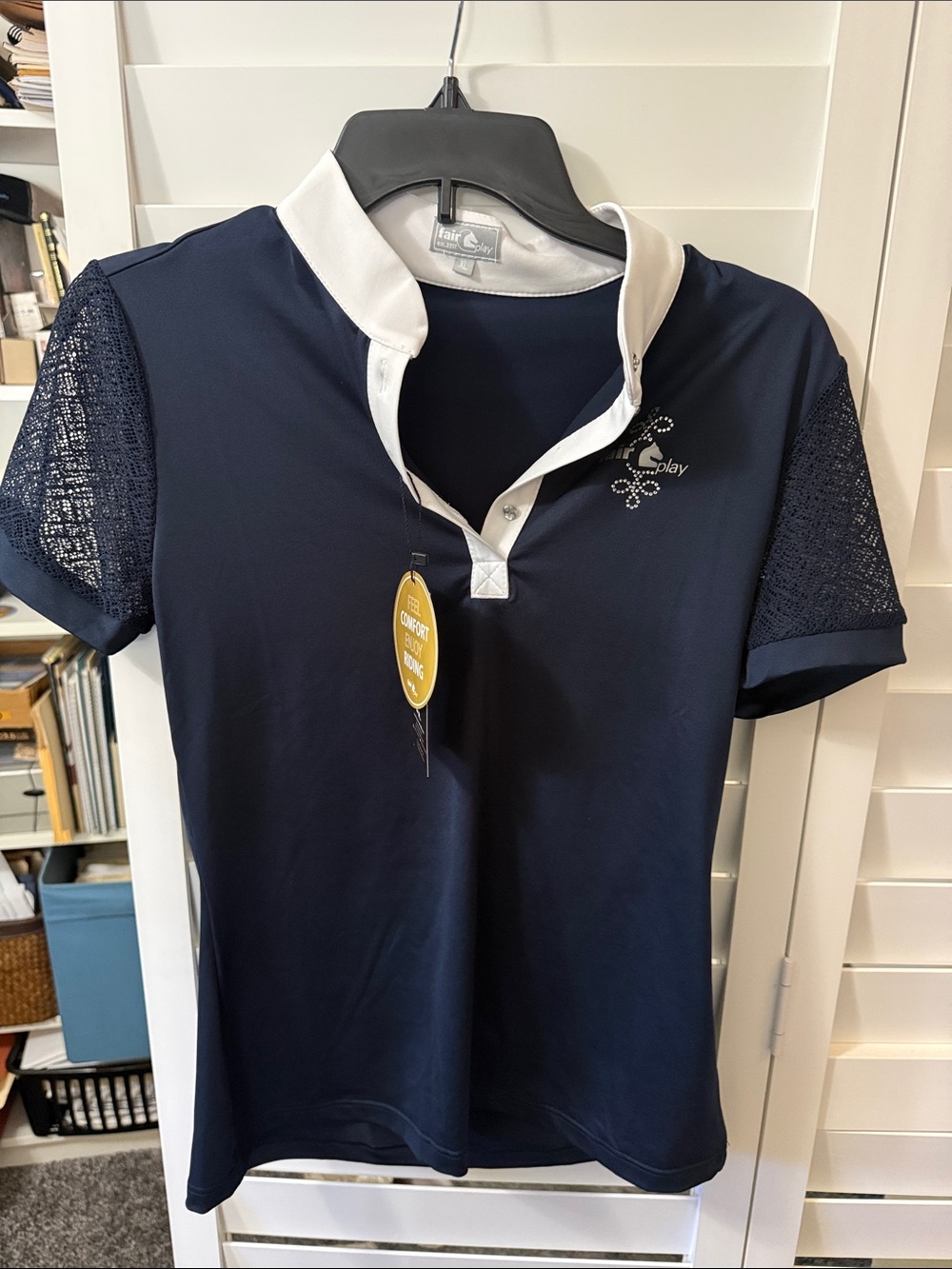 Fairplay Navy Short Sleeve Polo with White Contrast Collar